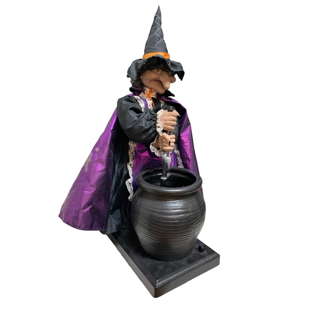 Vintage Halloween Animated Stirring Gemmy 27” Witch Cauldron Stirs & Talks